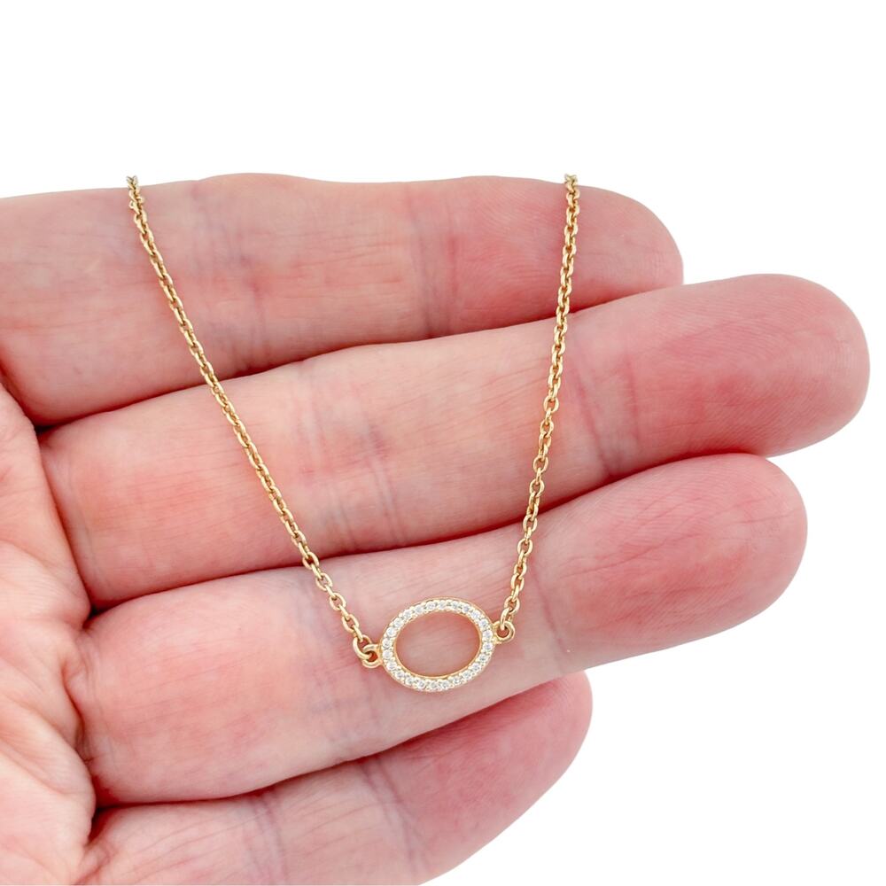Stella & Dot Gold-Tone Sterling Silver Open Circle CZ Pendant Necklace 16-18"